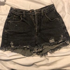 High waist retro black denim shorts